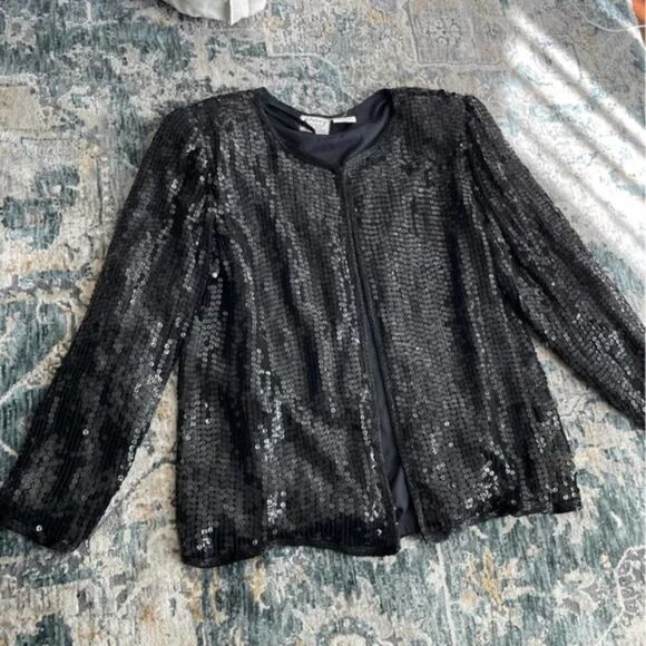 Vintage Stenay 100% silk black sequin jacket size small - Picture 10 of 10